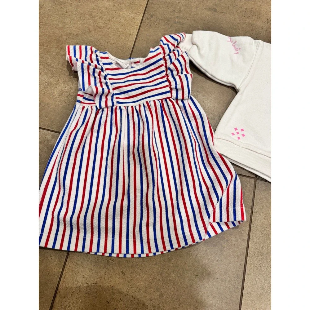 Zara Kids Girls Bundle Striped Seersucker Dress Graphic Heart Sweatshirt 12-18M